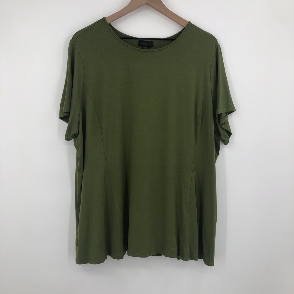 J Jill Wearever Tunic Top Women 2X Green Short Sleeve Oversized Flowy Stretch